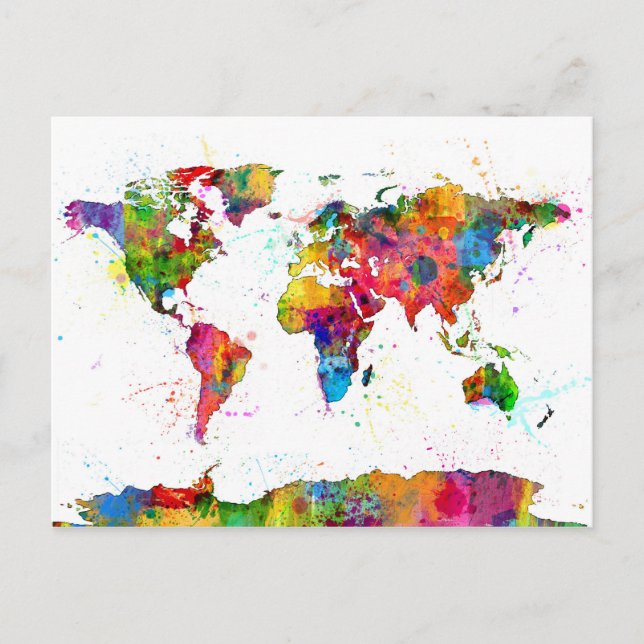 Postale Carte de la carte du monde aquarelle (Devant)