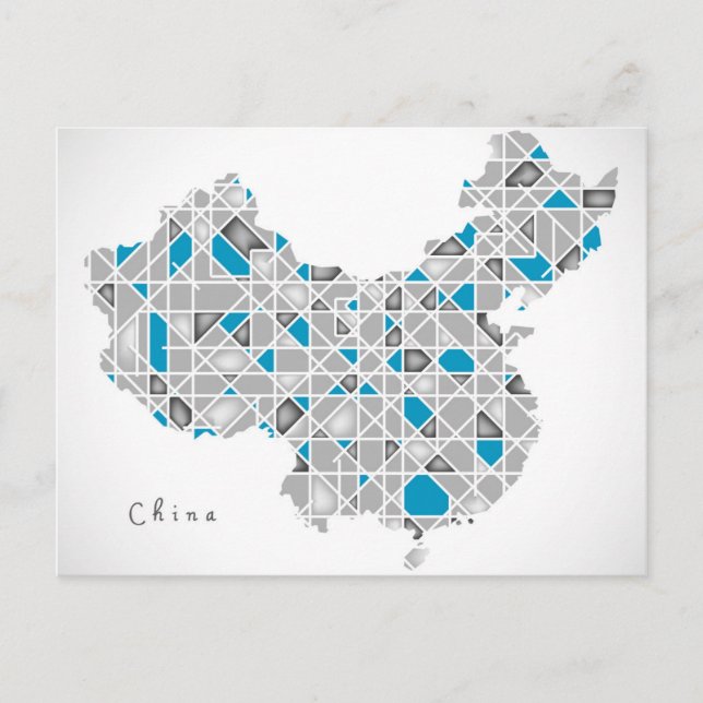 Postale Carte de la Chine | Crystal Diamond Style Artwork (Devant)