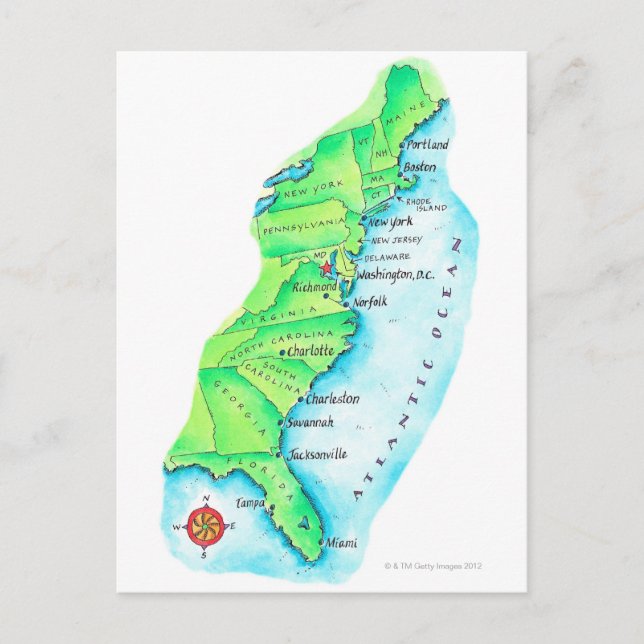 Postale Carte de la côte Est américaine (Devant)