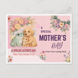 Postale Carte de la fête des mères Grenouille Chien Chat M