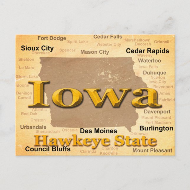 Postale Carte de la Fierté d'État de l'Iowa Vieilli Silhou (Devant)