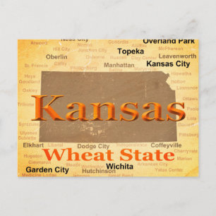 Postale Carte de la fierté d'état du Kansas Vieilli Silhou