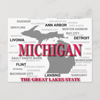 Postale Carte de la fierté d'état du Michigan Silhouette