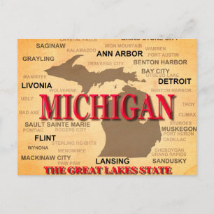 Postale Carte de la fierté d'état du Michigan Silhouette