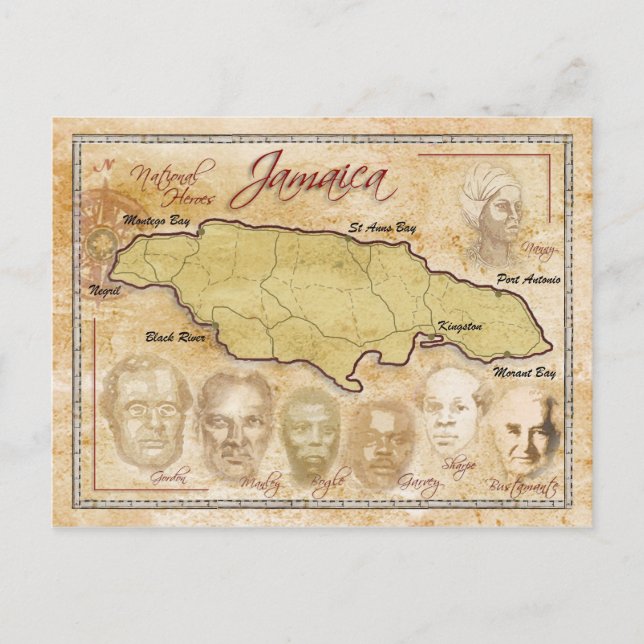 Postale Carte de la Jamaïque avec les héros nationaux (Devant)