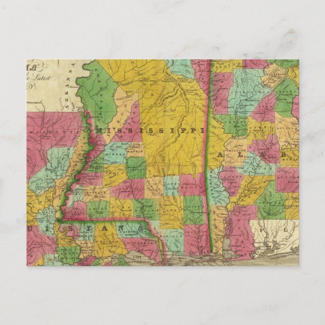 Postale Carte de la Louisiane, du Mississippi et de l'Alab (Devant)