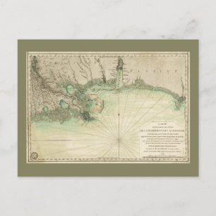 Postale Carte de la Louisiane et de la côte du golfe de Fl