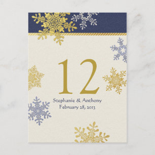 Postale Carte de la Marine Blue Gold Snowflake Winter Wedd