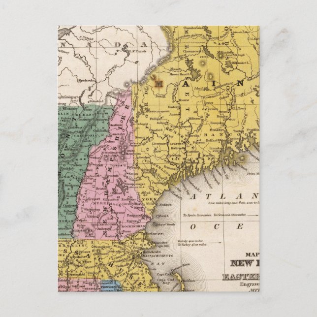 Postale Carte de la Nouvelle Angleterre ou des états (Devant)
