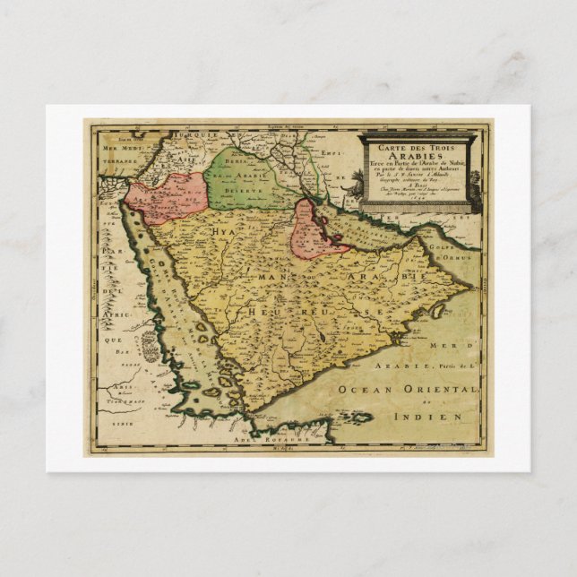 Postale Carte de la péninsule arabe du Moyen-Orient (Devant)