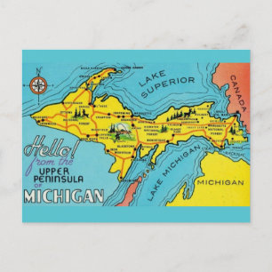 Postale Carte de la péninsule du Michigan 16x24
