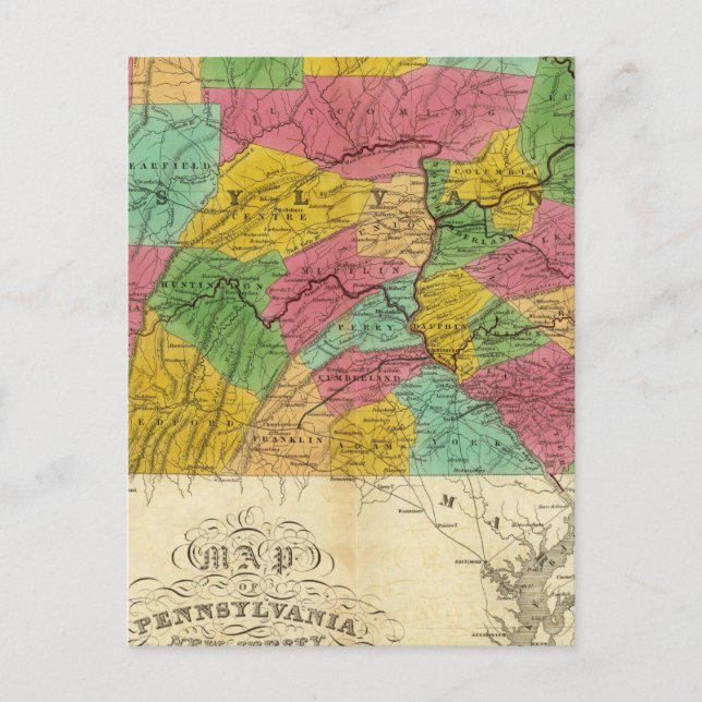 Postale Carte de la Pennsylvanie, du New Jersey et du Dela (Devant)