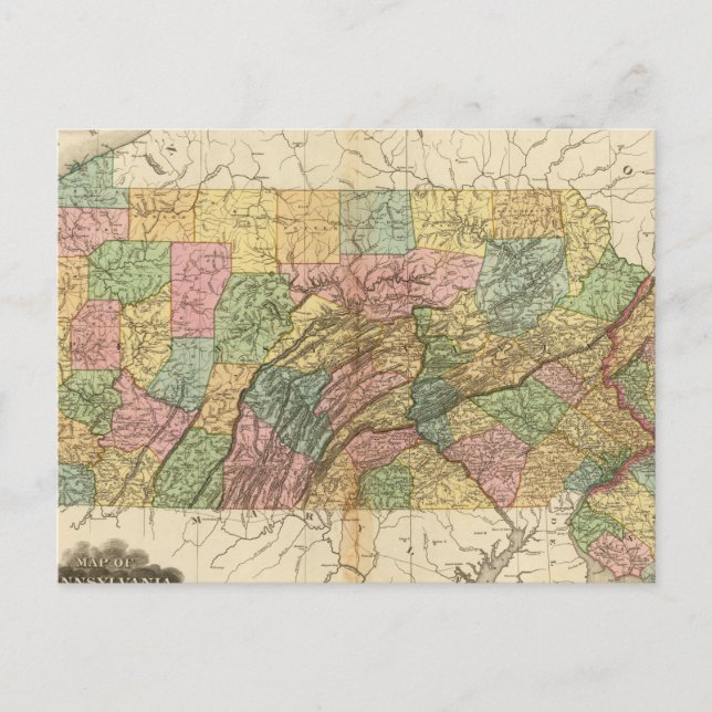 Postale Carte de la Pennsylvanie et du New Jersey (Devant)