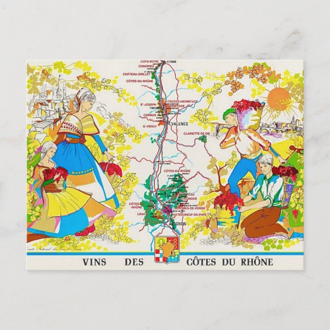 Postale Carte de la région viticole des Côtes du Rhône (Devant)