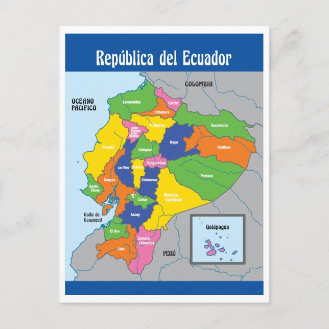 Postale Carte de la République d'Équateur Amérique du Sud (Devant)
