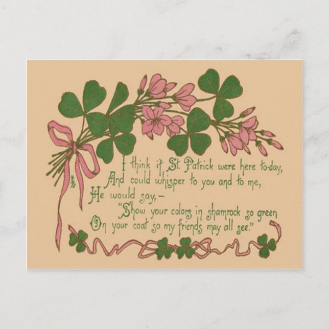 Postale Carte de la Saint-Patrick avec plante de trèfle vi (Devant)