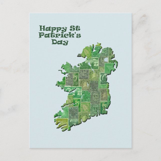 Postale Carte de la Saint Patrick's Day Irlande en timbres (Devant)