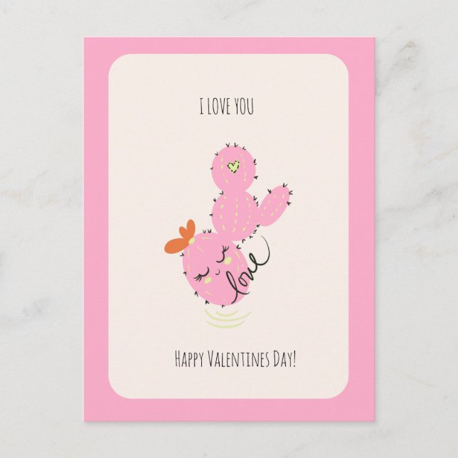 Postale Carte de la Saint-Valentin au gribouillis de cactu (Devant)