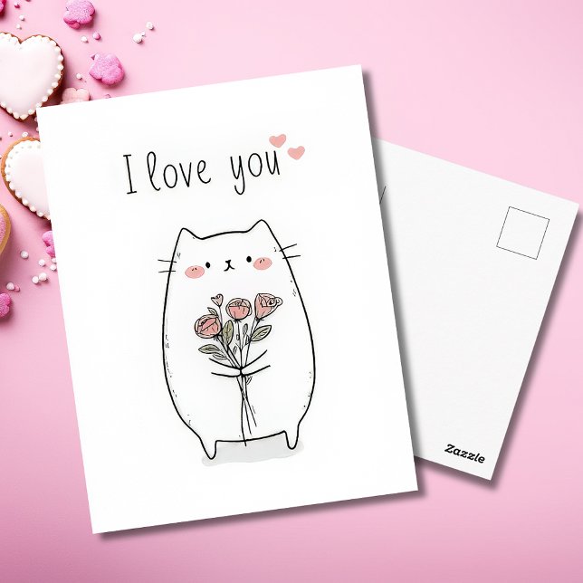 Postale Carte de la Saint-Valentin Chat Mignon avec des Ro (Créateur téléchargé)