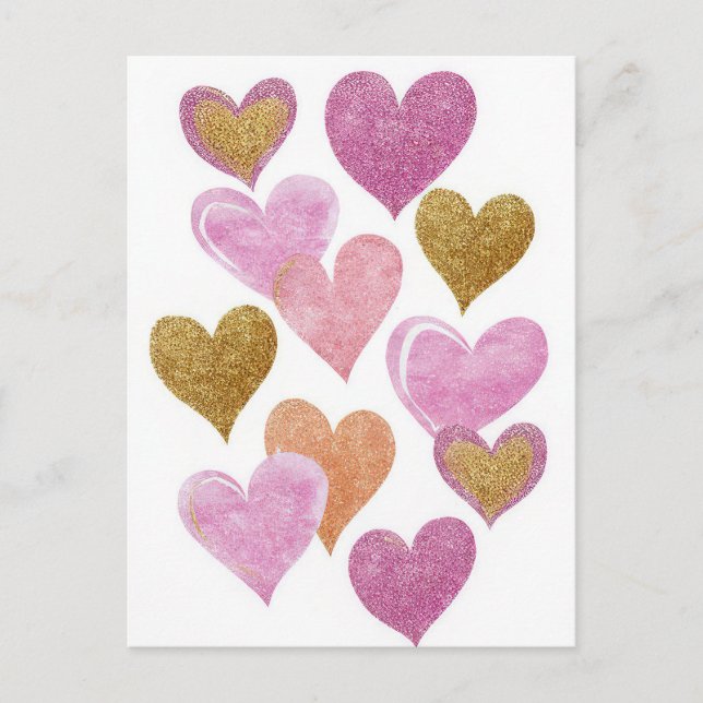 Postale Carte de la Saint-Valentin Cœurs Dorés Roses  (Devant)