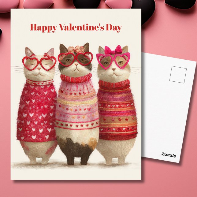 Postale Carte de la Saint-Valentin pullover Cute Cats Hear (Créateur téléchargé)