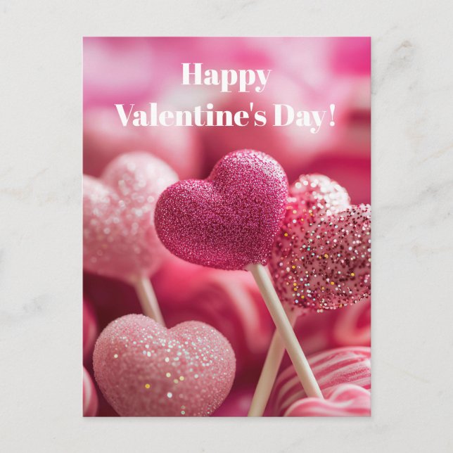 Postale Carte de la Saint-Valentin sucette coeurs paillett (Devant)