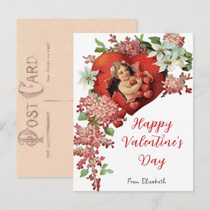 Postale Carte de la Saint-Valentin vintage Chérubin Cœurs