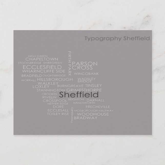 Postale Carte de la typographie de Sheffield (Devant)
