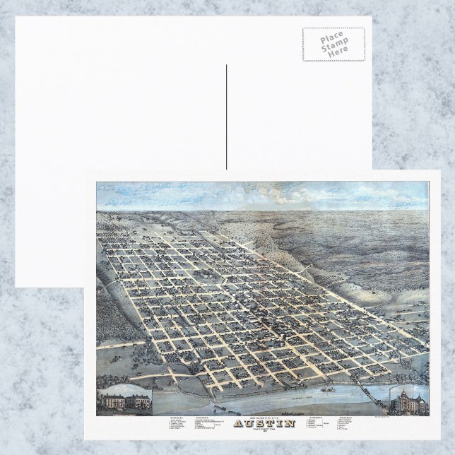 Postale Carte de la ville aérienne antique d'Austin, Texas (Créateur téléchargé)