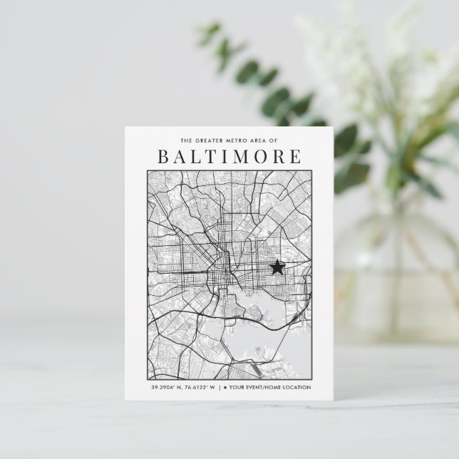 Postale Carte de la ville de Baltimore + repère d'emplacem (Debout devant)