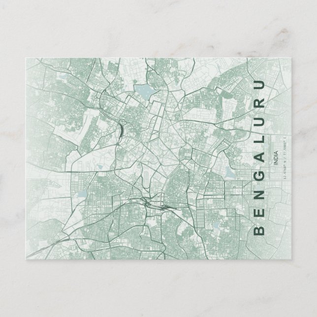 Postale Carte de la ville de Bengaluru en Inde, design min (Devant)