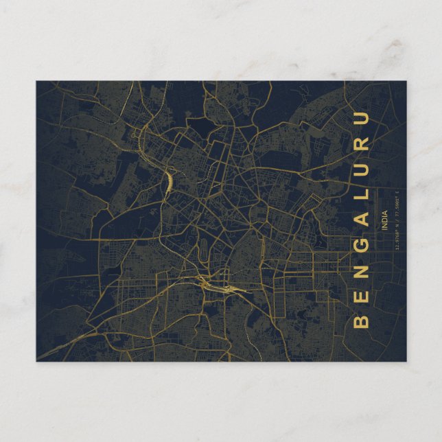 Postale Carte de la ville de Bengaluru en Inde, design min (Devant)
