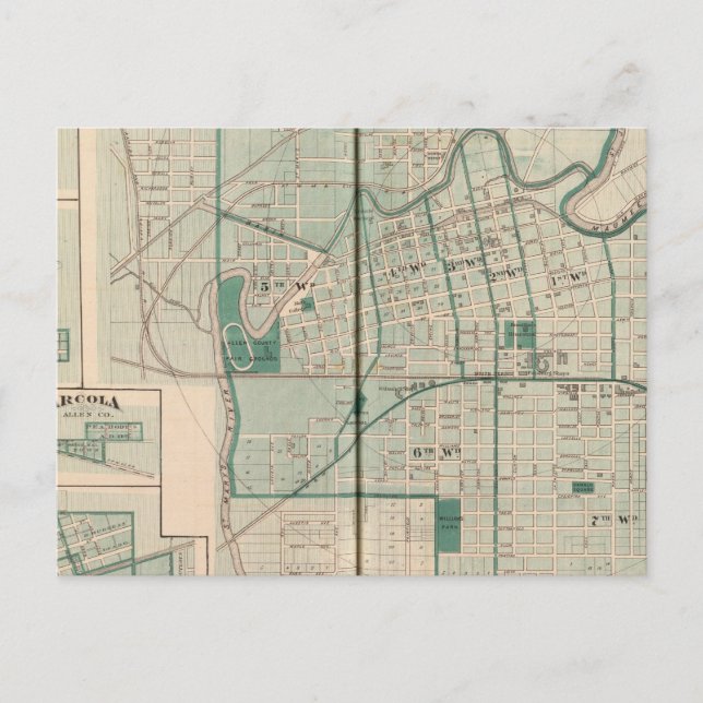 Postale Carte de la ville de Fort Wayne avec Cedarville (Devant)