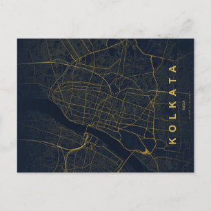 Postale Carte de la ville de Kolkata en Inde, design minim