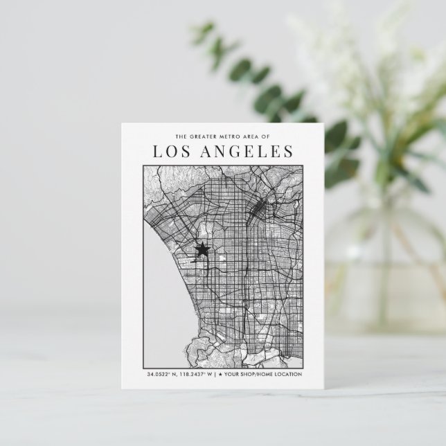 Postale Carte de la ville de Los Angeles + Marqueur d'empl (Debout devant)