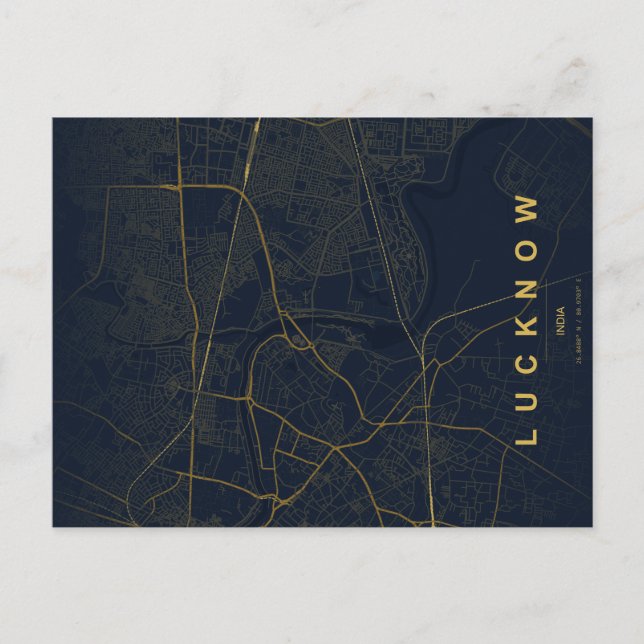 Postale Carte de la ville de Lucknow en Inde, design minim (Devant)