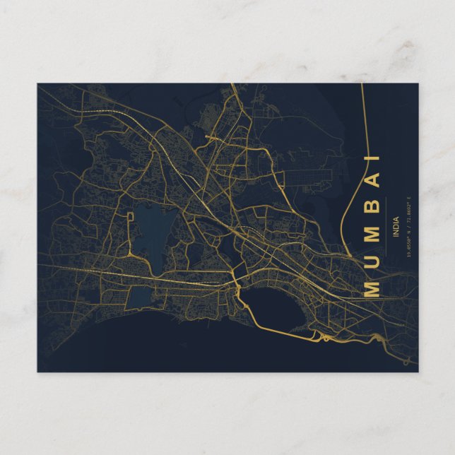 Postale Carte de la ville de Mumbai en Inde, design minima (Devant)
