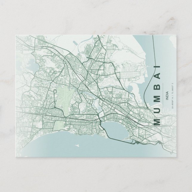 Postale Carte de la ville de Mumbai en Inde, design minima (Devant)