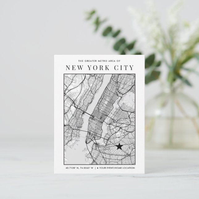 Postale Carte de la ville de New York + Marquer un emplace (Debout devant)