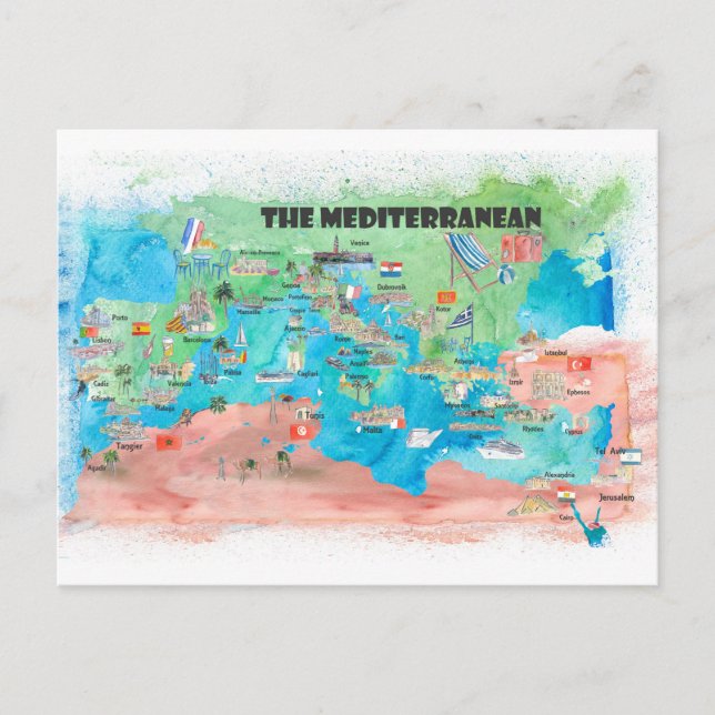 Postale Carte de l'affiche de voyage de la Méditerranée Es (Devant)