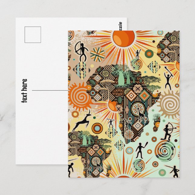 Postale Carte de l'Afrique Motif d'éléments tribaux décora (Devant / Derrière)