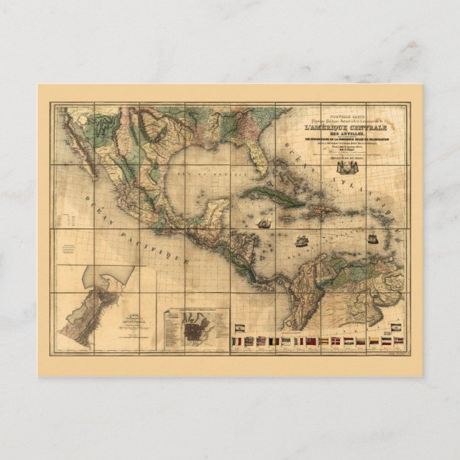 Postale Carte de l'Amérique centrale (1845) (Devant)