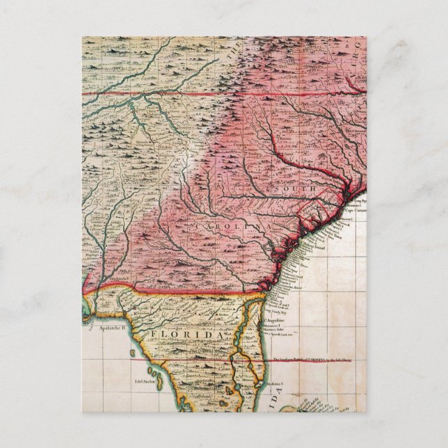 POSTALE CARTE DE L'AMÉRIQUE COLONIALE, 1733 (Devant)