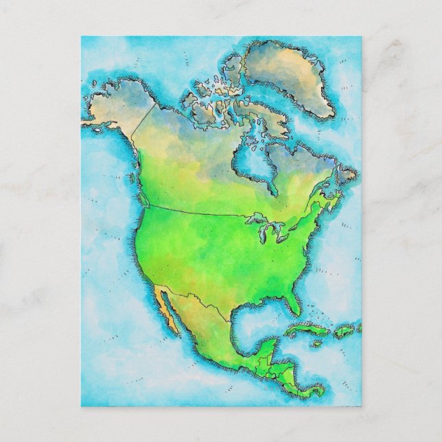 Postale Carte de l'Amérique du Nord (Devant)
