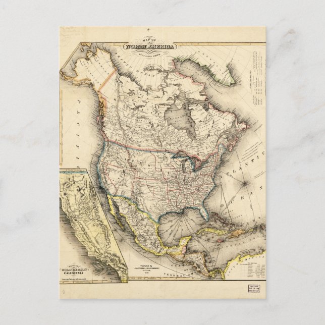 Postale Carte de l'Amérique du Nord (1850) (Devant)
