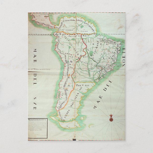Postale Carte de l'Amérique du Sud, 1777 (Devant)