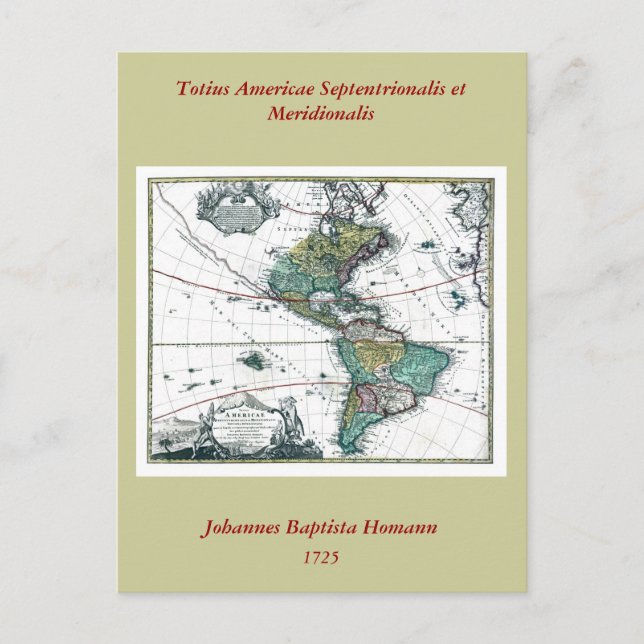 Postale Carte de l'Amérique du Sud et du Nord 1725 (Devant)