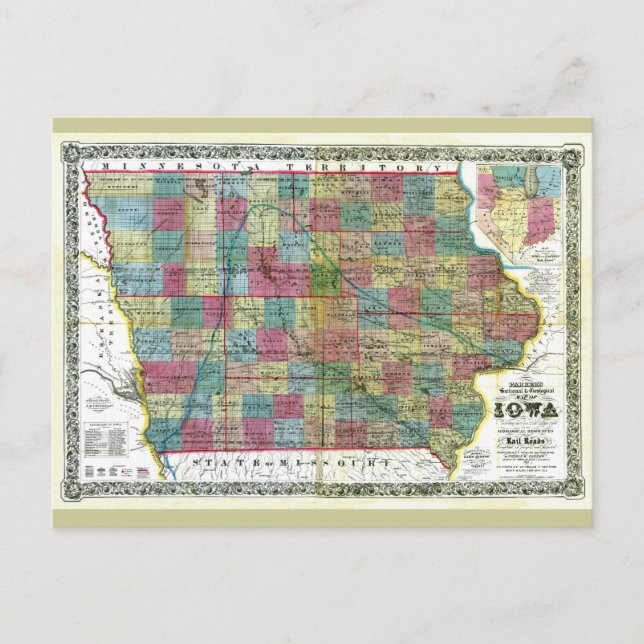 Postale Carte de l'ancienne Iowa de 1856 (Devant)