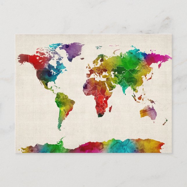 Postale Carte de l'aquarelle de la carte mondiale (Devant)
