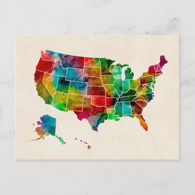 Postale Carte de l'aquarelle des États-Unis (Devant)